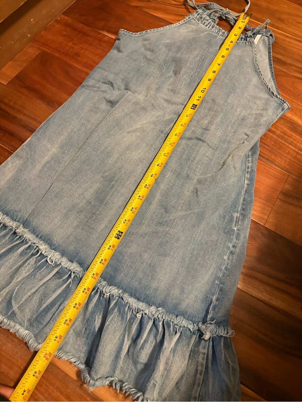 Boho Denim Halter Midi Dress Ruffle Hem Free People Inspired Oversized (1375) - Picture 2 of 6